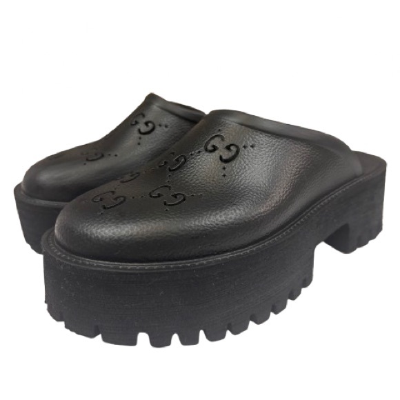 Gucci Elea GG Rubber Platform Clog Slides Black Lug Sole Mule EU 38 Women - Picture 3 of 16
